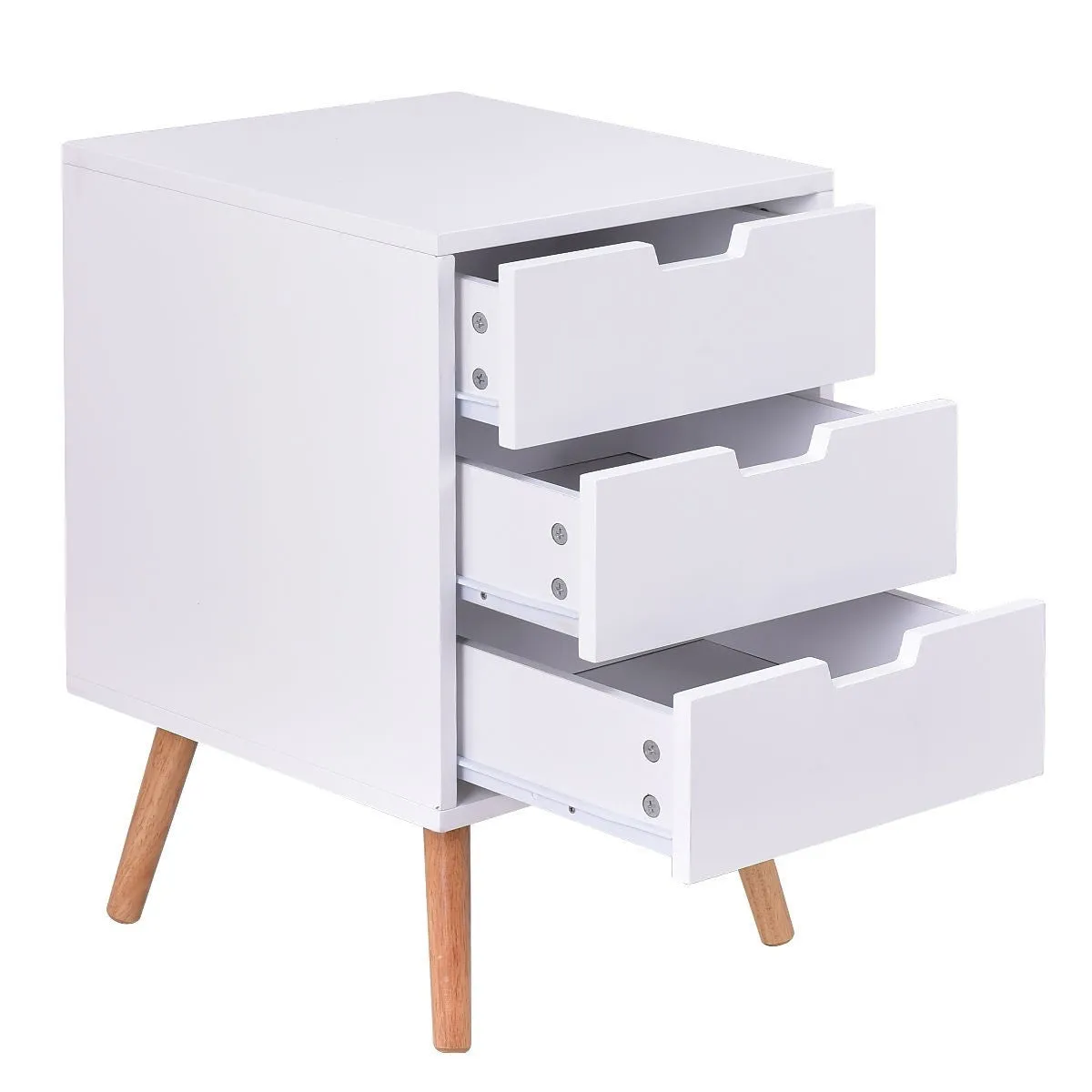 Modern Mid-Century Style 3-Drawer White Wood End Table Nightstand