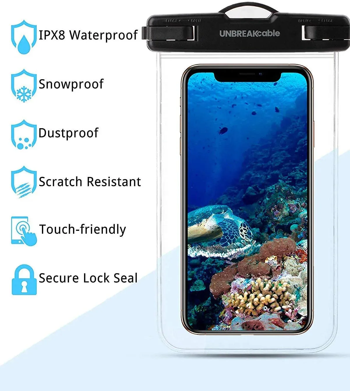 New 2 PACK Universal IPX8 Waterproof Anti Sinking Phone Case Water Proof Bag With Lanyard Fits All Phones Up To 7.5in, also can be used as dry bag for keys, cash, cards etc! Great for Protection & taking underwater pics! Sky Blue