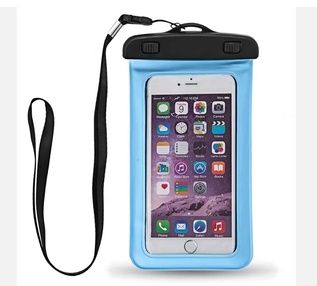New 2 PACK Universal IPX8 Waterproof Anti Sinking Phone Case Water Proof Bag With Lanyard Fits All Phones Up To 7.5in, also can be used as dry bag for keys, cash, cards etc! Great for Protection & taking underwater pics! Sky Blue
