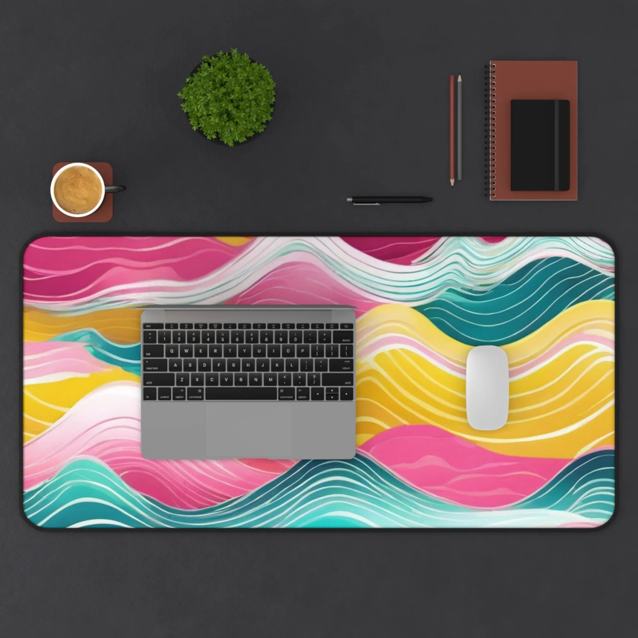 Pink Teal Ocean Waves Desk Mat