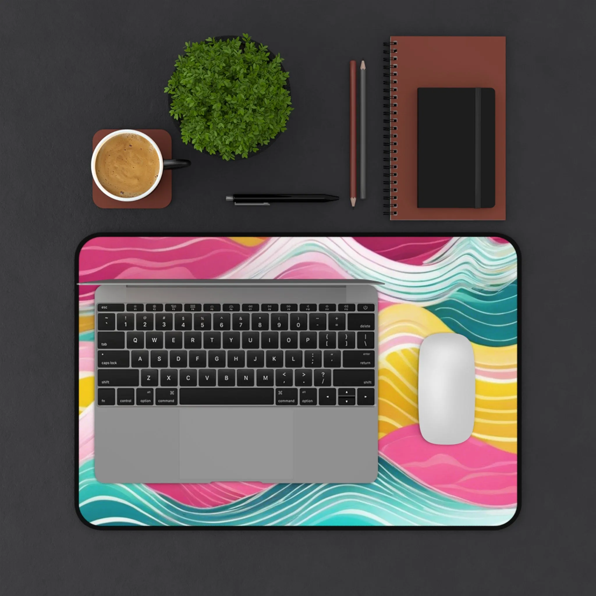 Pink Teal Ocean Waves Desk Mat