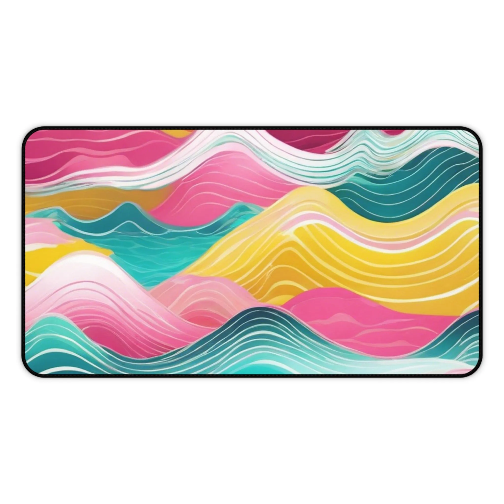 Pink Teal Ocean Waves Desk Mat