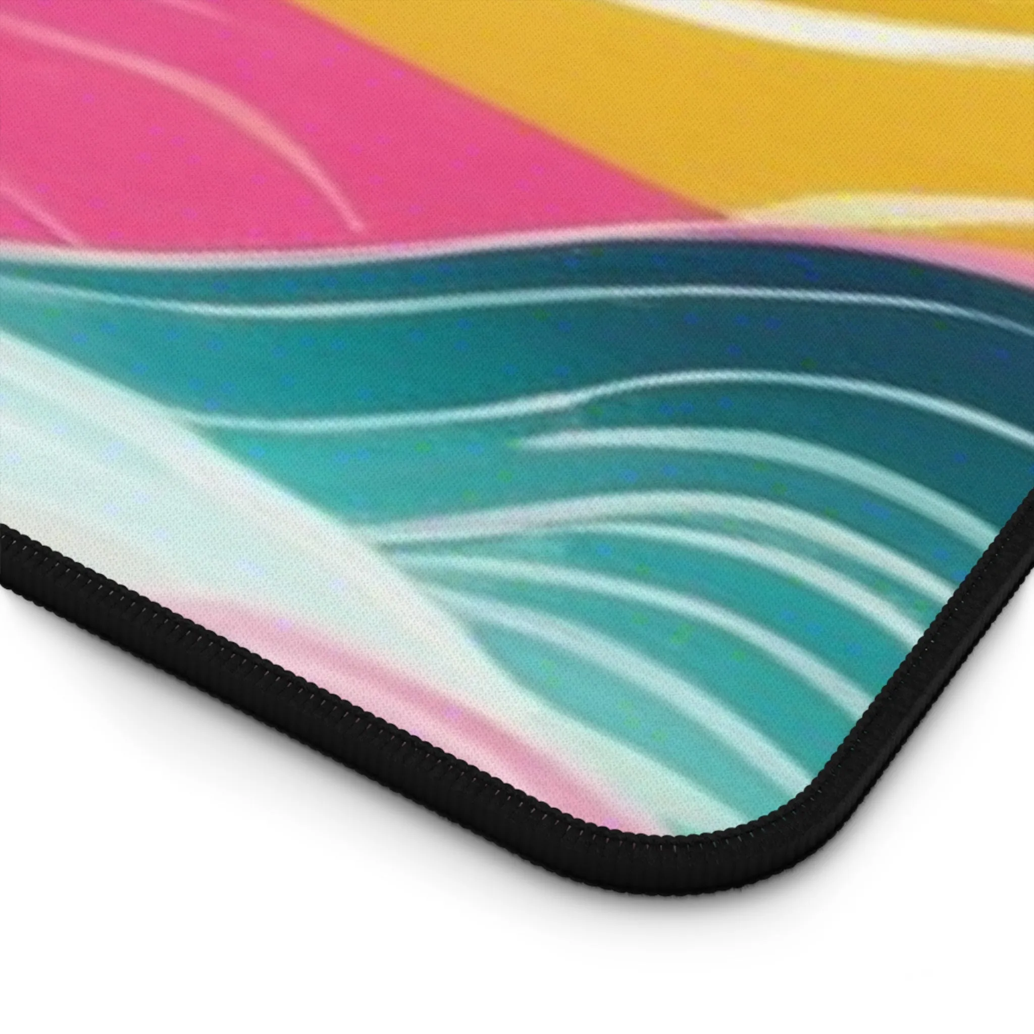 Pink Teal Ocean Waves Desk Mat