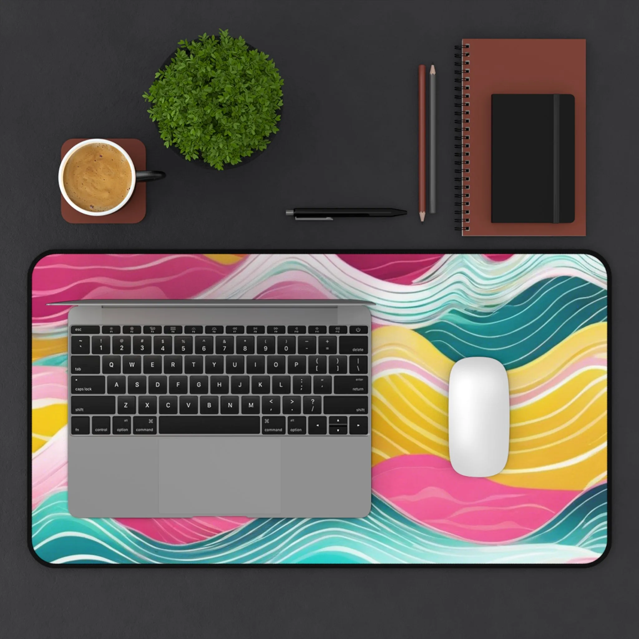 Pink Teal Ocean Waves Desk Mat