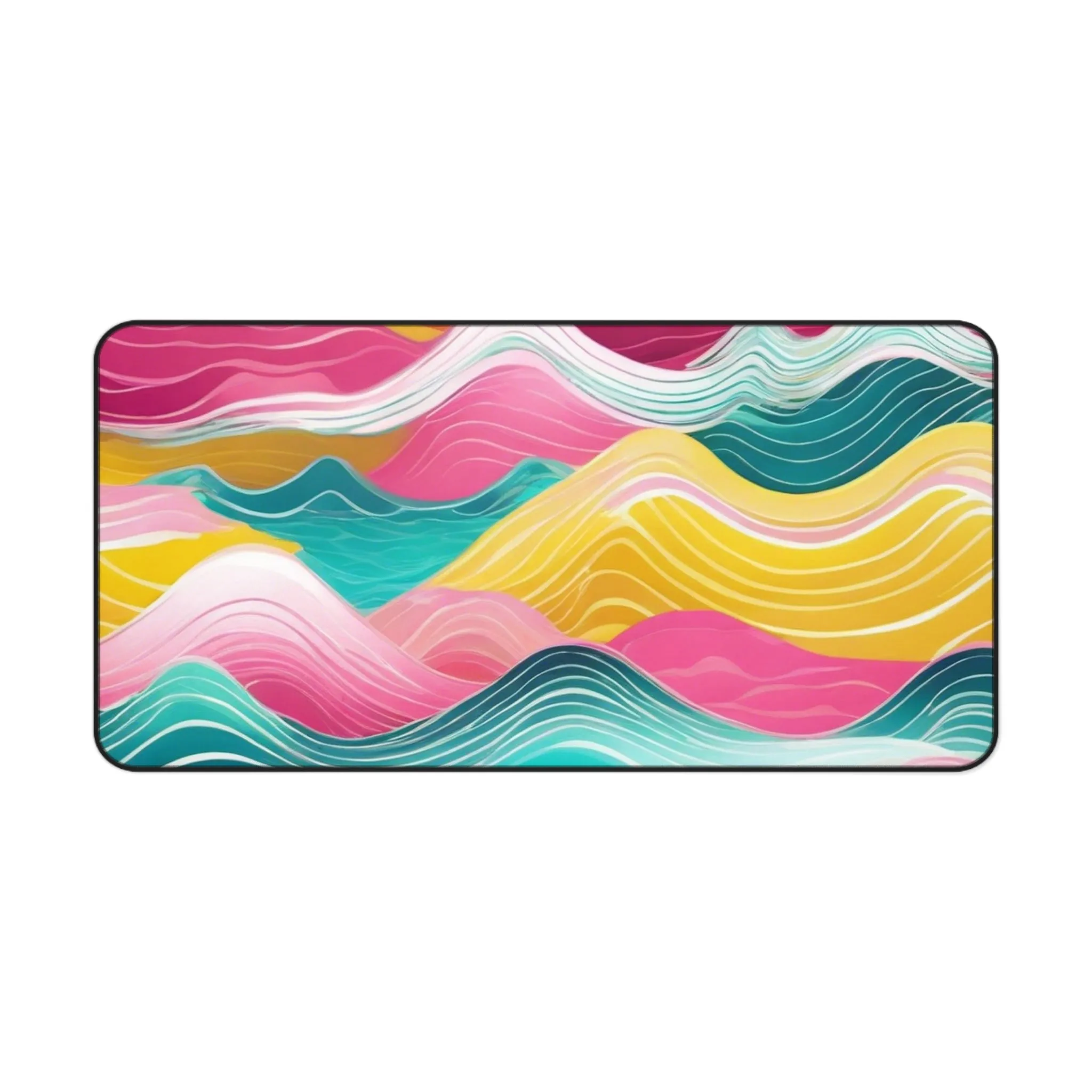 Pink Teal Ocean Waves Desk Mat