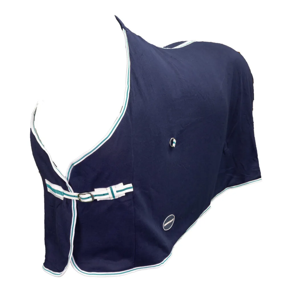 Polar Fleece Rug Navy Blue with White & Green Trim