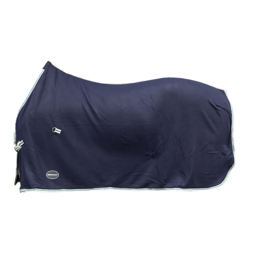 Polar Fleece Rug Navy Blue with White & Green Trim