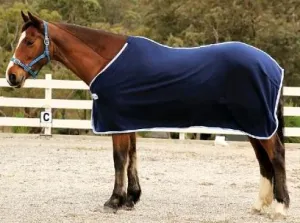 Polar Fleece Rug Navy Blue with White & Green Trim