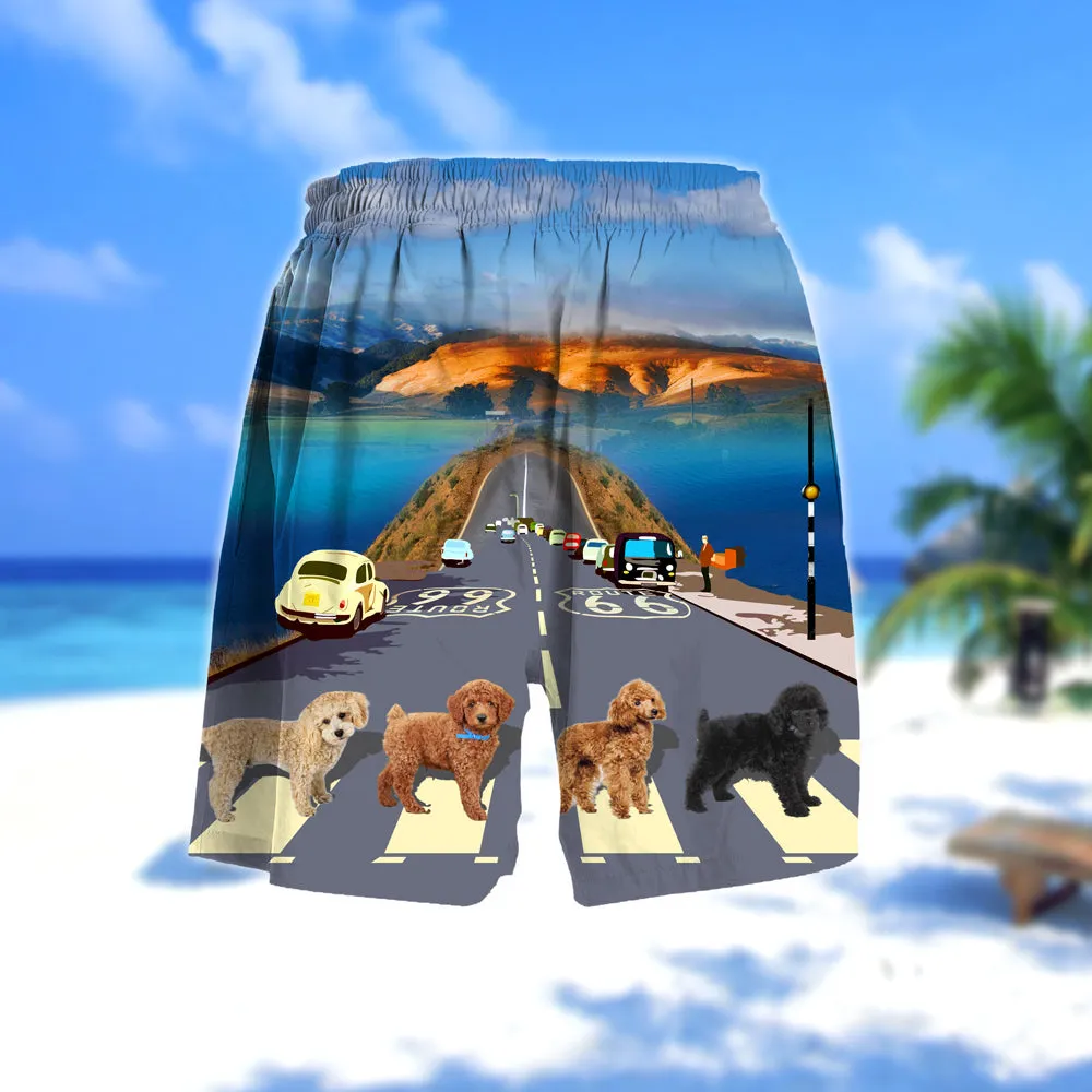 Poodle Cross the road- Men Hawaii Beach Shorts