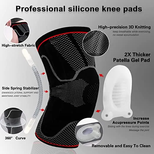 Professional Knee Brace，Knee Compression Sleeve for Man Women with Detachable Patella Gel Pads