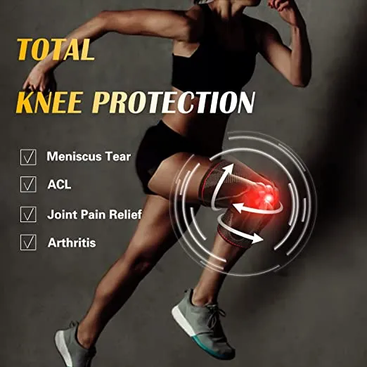Professional Knee Brace，Knee Compression Sleeve for Man Women with Detachable Patella Gel Pads