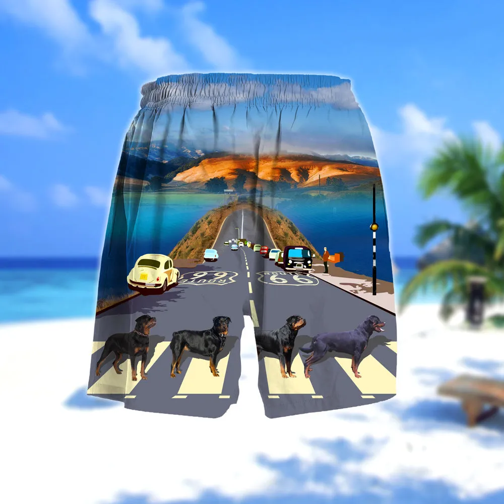 Rottweiler Cross the road- Men Hawaii Beach Shorts