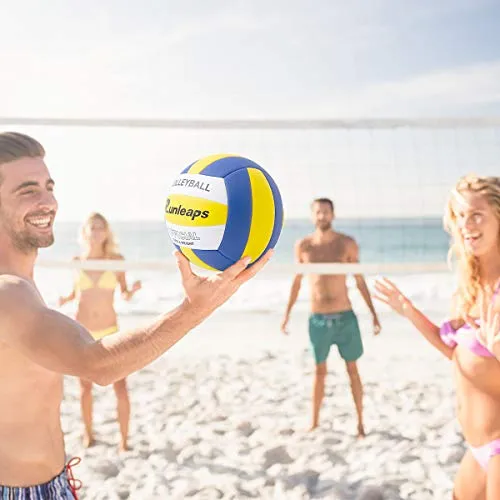 Runleaps Volleyball, Waterproof Indoor Outdoor Volleyball for Beach Game Gym Training, Official Size 5 (Blue-Yellow-White)