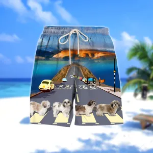 Shih tzu Cross the road- Men Hawaii Beach Shorts