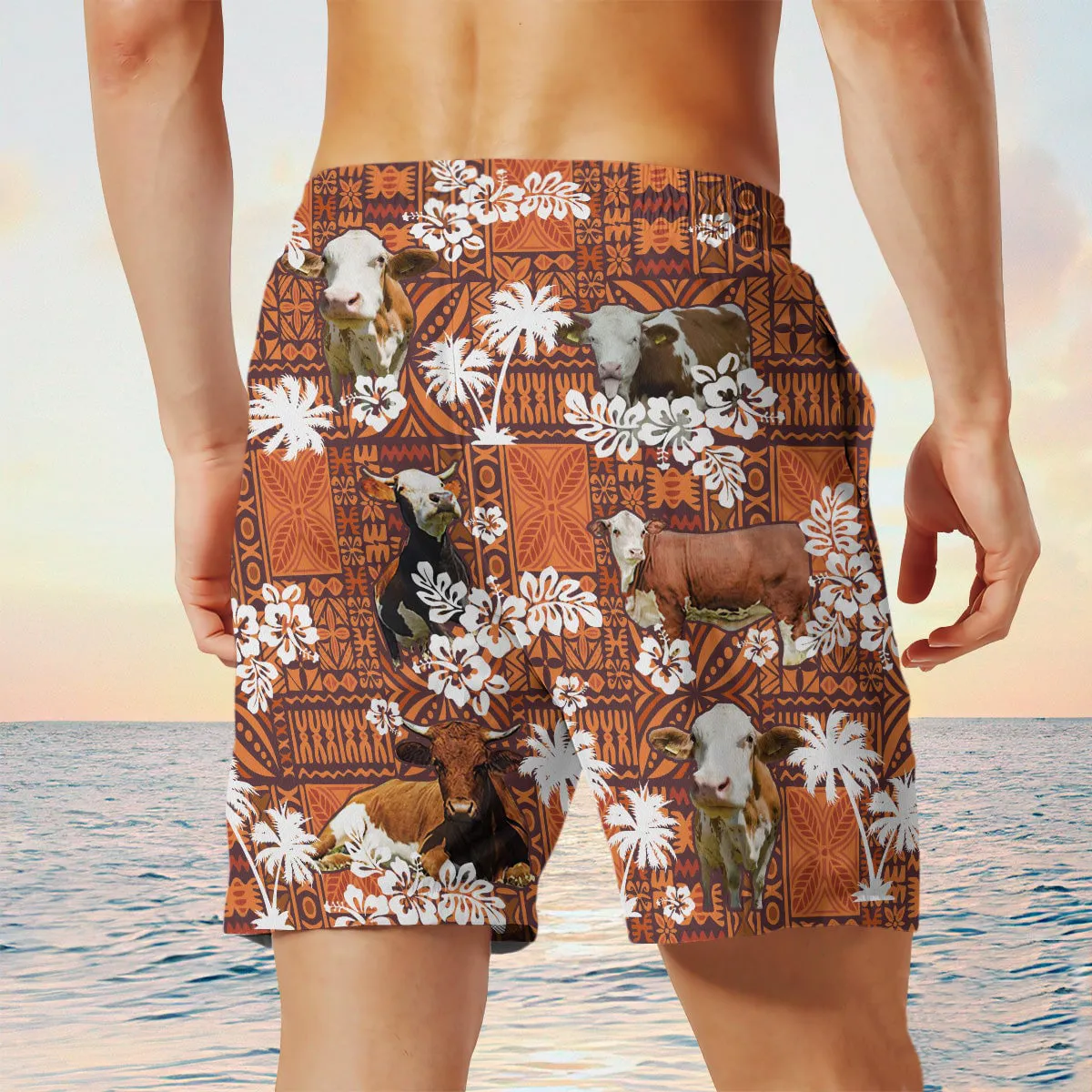 simmental cow In Red Tribal Shorts