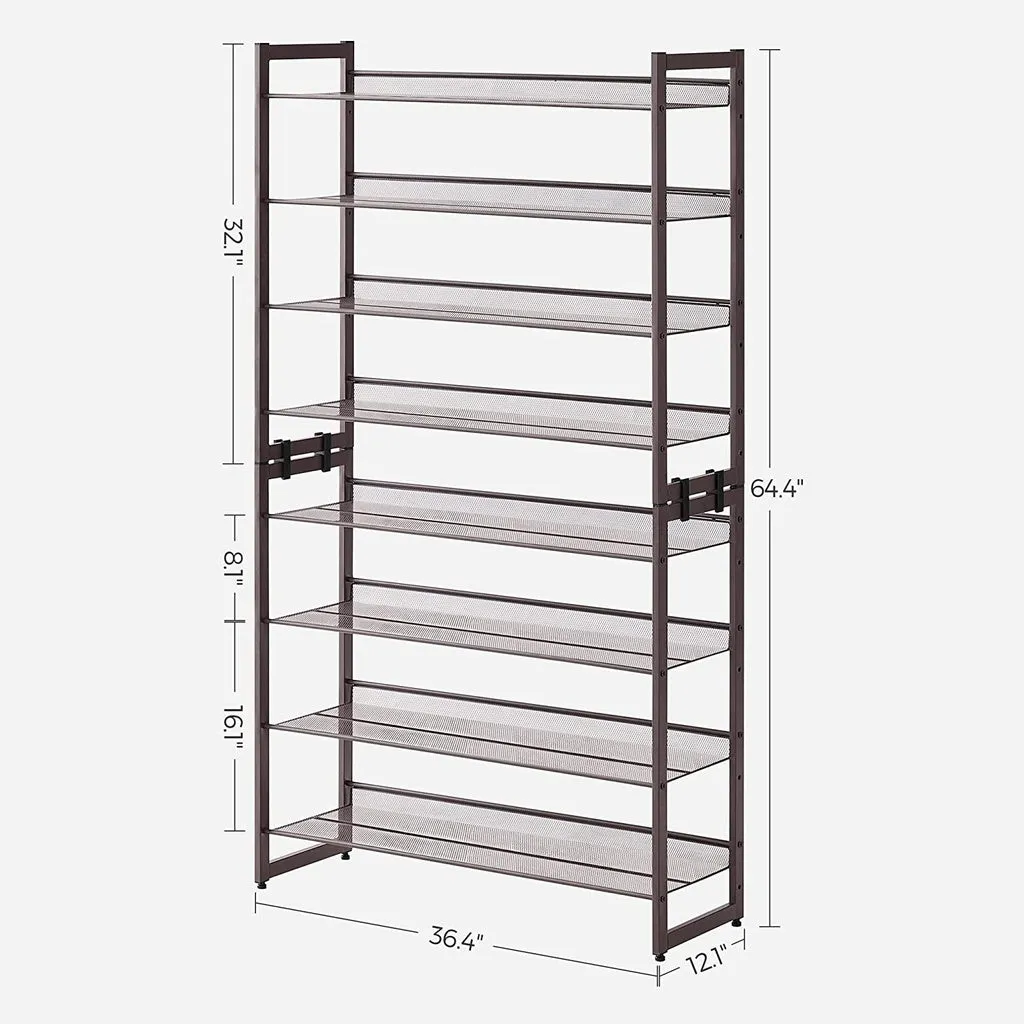 SONGMICS 8-Tier Shoe Rack Storage 32 pairs with Adjustable Shelves Gray