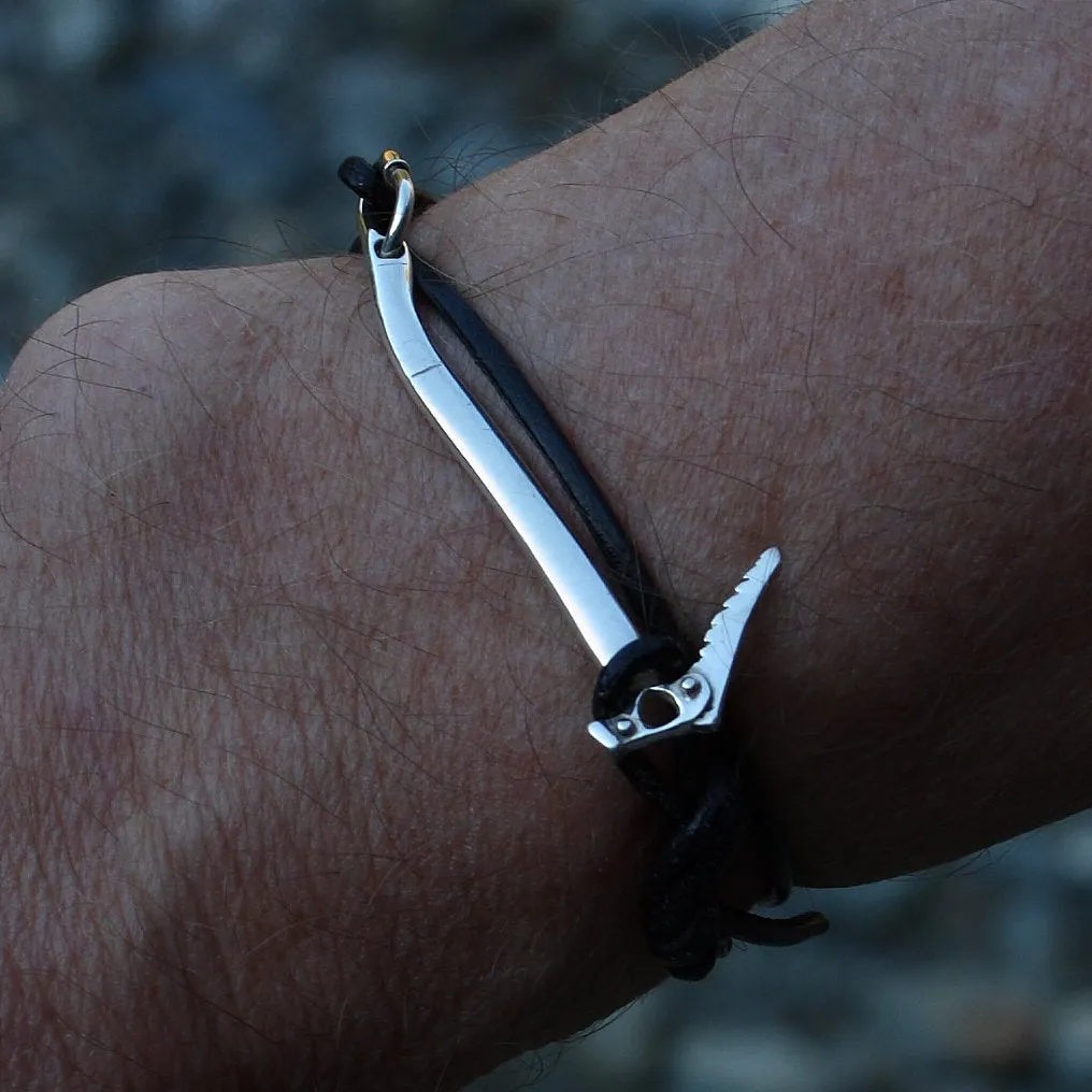Sterling Ice Tool Ice Axe Leather Cord Bracelet
