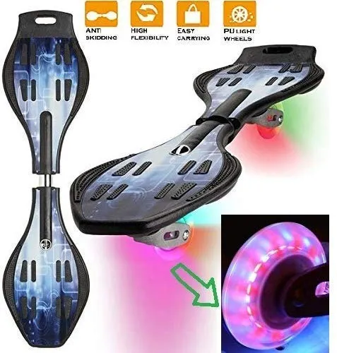 Tec Tavakkal® Wave Board, Skate Board 31 x 8 Inch with Carry Bag LED Flash Colourful Lights on Wheels Upto 100 KG - Blue