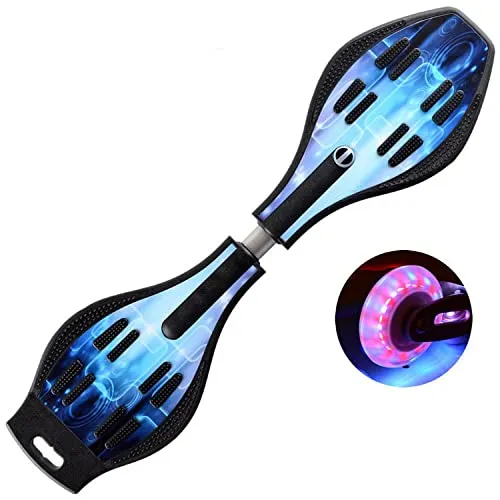 Tec Tavakkal® Wave Board, Skate Board 31 x 8 Inch with Carry Bag LED Flash Colourful Lights on Wheels Upto 100 KG - Blue