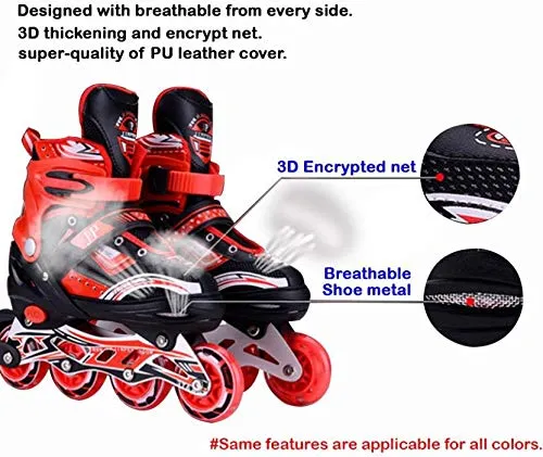 Toy Arena Adjustable Size Inline Skates with LED Flash Light On Wheels for Kids (Age 10 to16 Years) (Color May Vary)