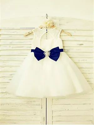 Tulle Princess Scoop Sleeveless Flower Girl Dresses Floor Length Dress With Bowknot
