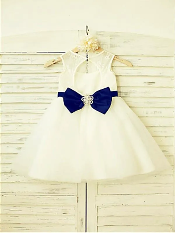 Tulle Princess Scoop Sleeveless Flower Girl Dresses Floor Length Dress With Bowknot