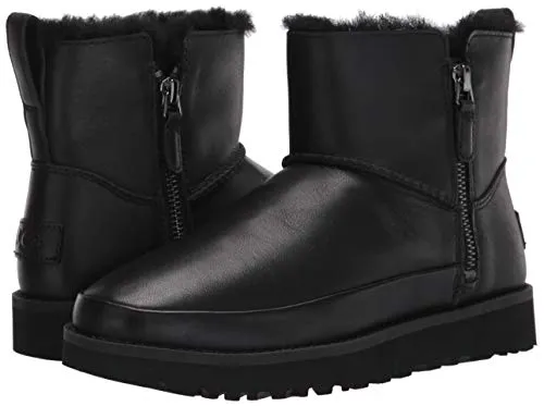 UGG womens Classic Zip Mini Ankle Boot, Black Leather, 8 US
