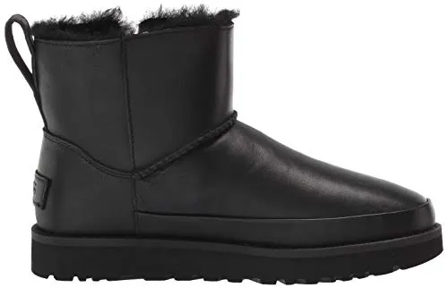 UGG womens Classic Zip Mini Ankle Boot, Black Leather, 8 US