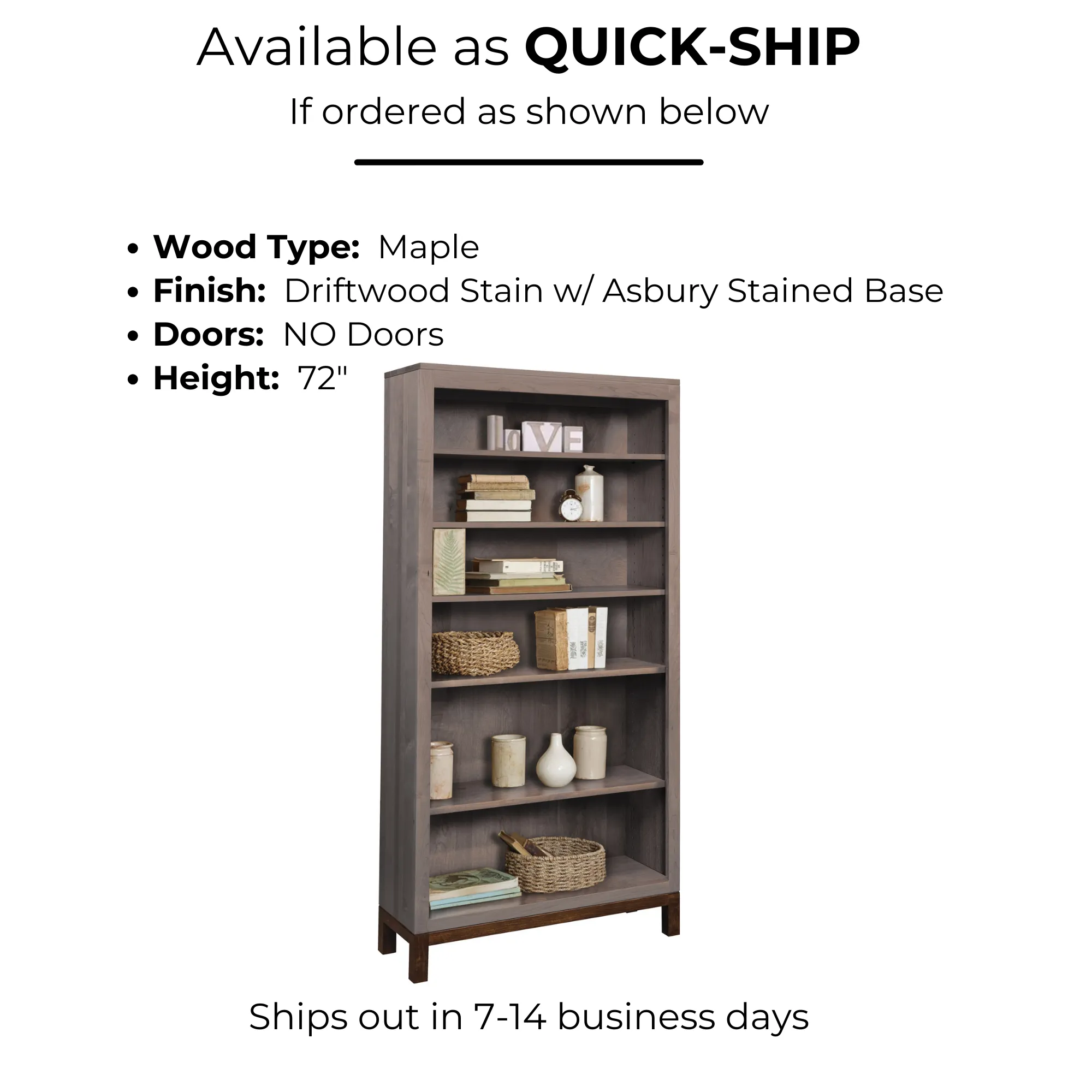 Vienna - Amish Mid Century Modern Bookcase - 36" Width