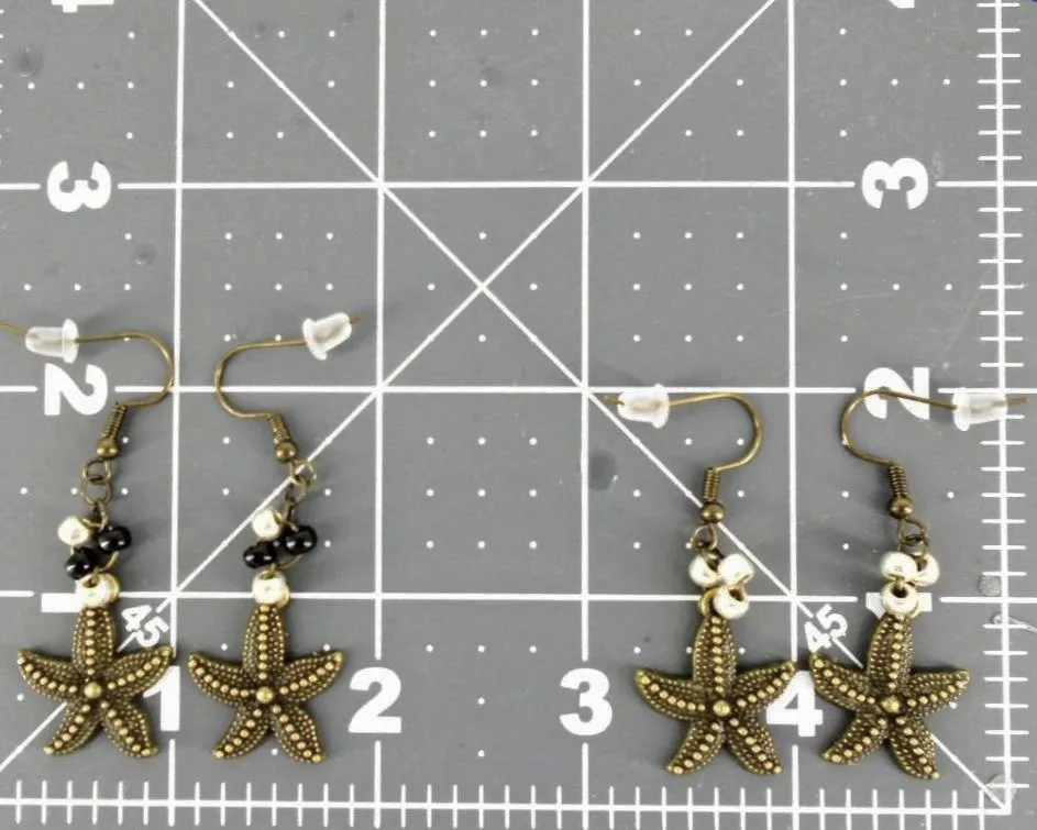Vintage Starfish Earrings with Gold/Silver & Silver Glass Beads – Ocean-Inspired Charm