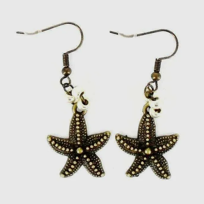 Vintage Starfish Earrings with Gold/Silver & Silver Glass Beads – Ocean-Inspired Charm