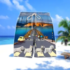 West highland white terrier Cross the road- Men Hawaii Beach Shorts