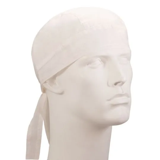 White Bandana Dorag Cap with Sweatband and Mesh Liner, Cotton Solid Motorcycle Biker Durag Skull Hat