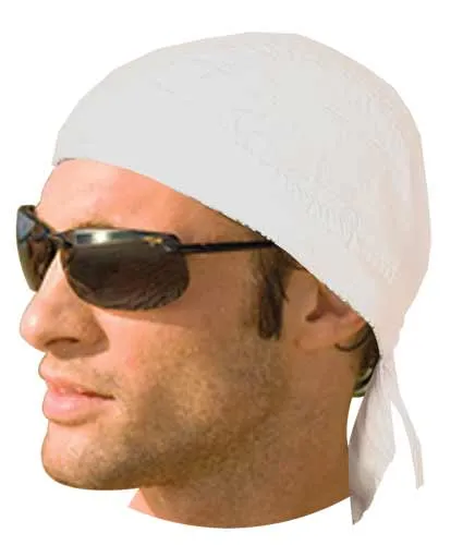 White Bandana Dorag Cap with Sweatband and Mesh Liner, Cotton Solid Motorcycle Biker Durag Skull Hat