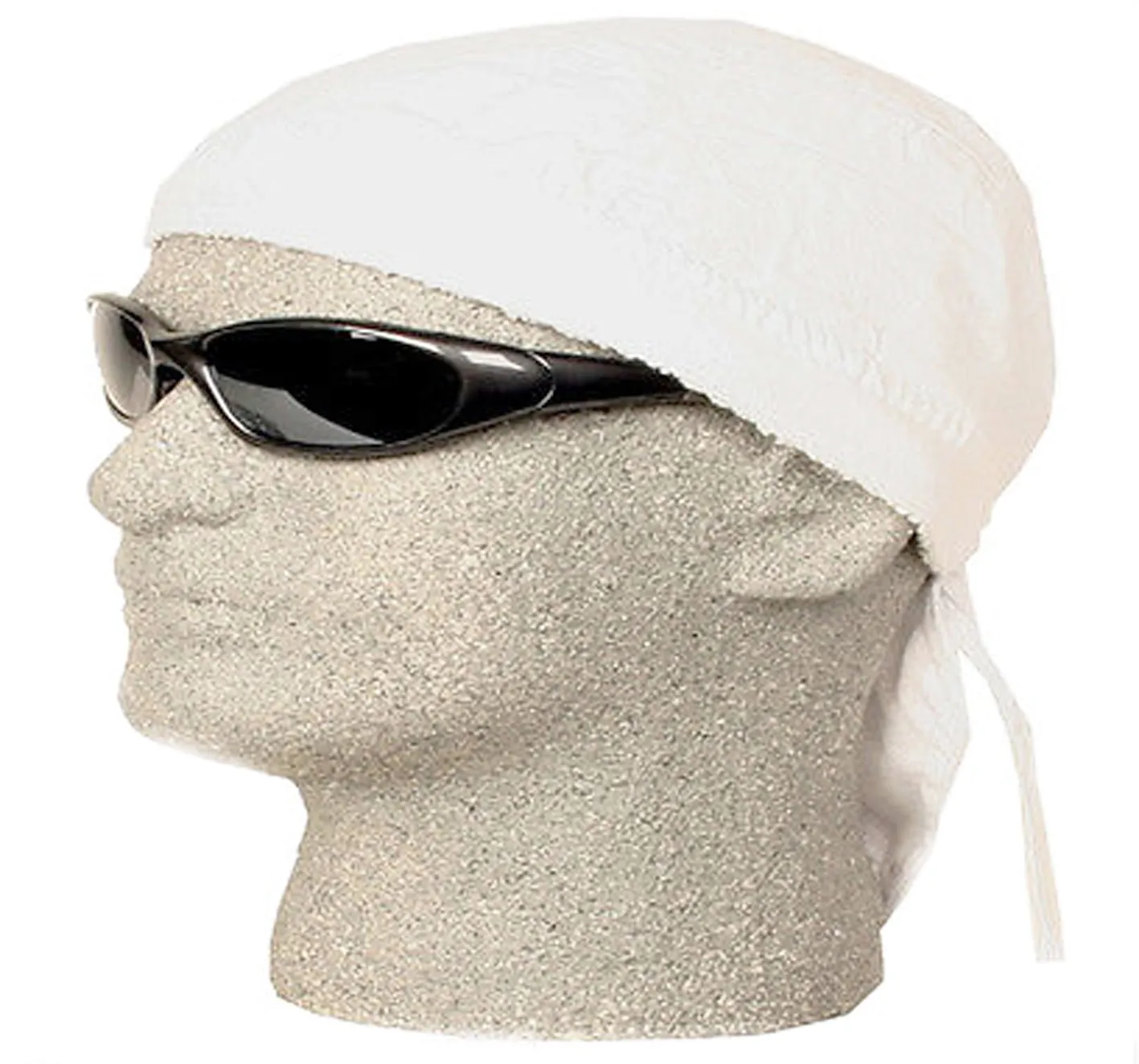 White Bandana Dorag Cap with Sweatband and Mesh Liner, Cotton Solid Motorcycle Biker Durag Skull Hat