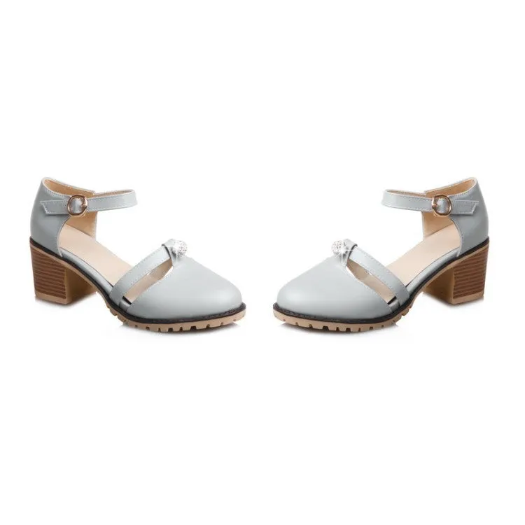 Women's Ankle Straps Sandals Chunky Heels Shoes 4179