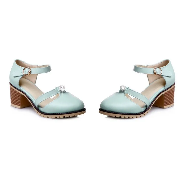 Women's Ankle Straps Sandals Chunky Heels Shoes 4179