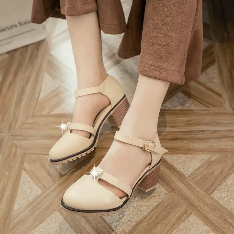 Women's Ankle Straps Sandals Chunky Heels Shoes 4179