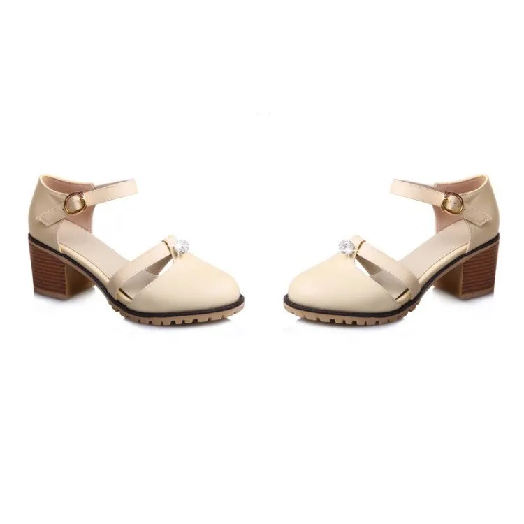 Women's Ankle Straps Sandals Chunky Heels Shoes 4179