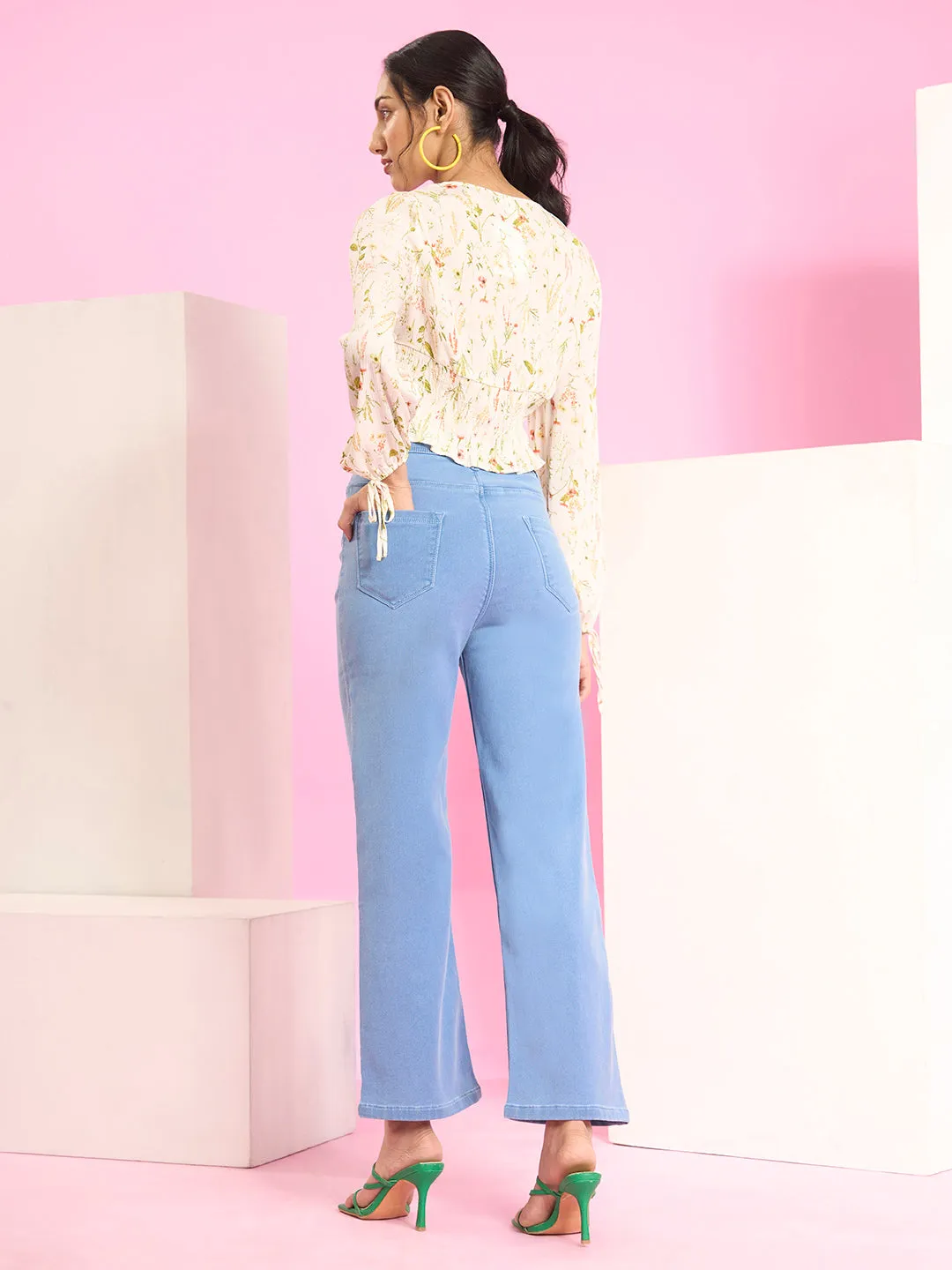 ZOLA Exclusive Denim Clean Look Clean Look Stretchable Ice Blue Flared Jeans For Women
