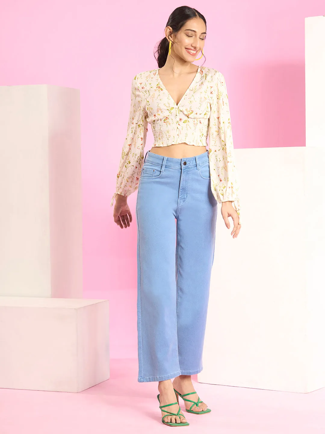 ZOLA Exclusive Denim Clean Look Clean Look Stretchable Ice Blue Flared Jeans For Women