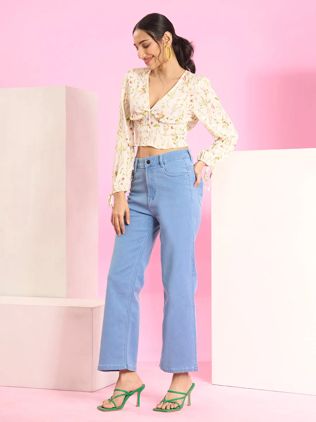 ZOLA Exclusive Denim Clean Look Clean Look Stretchable Ice Blue Flared Jeans For Women