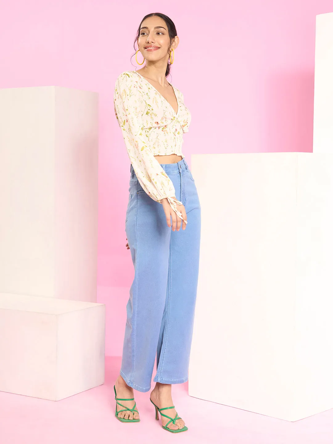 ZOLA Exclusive Denim Clean Look Clean Look Stretchable Ice Blue Flared Jeans For Women