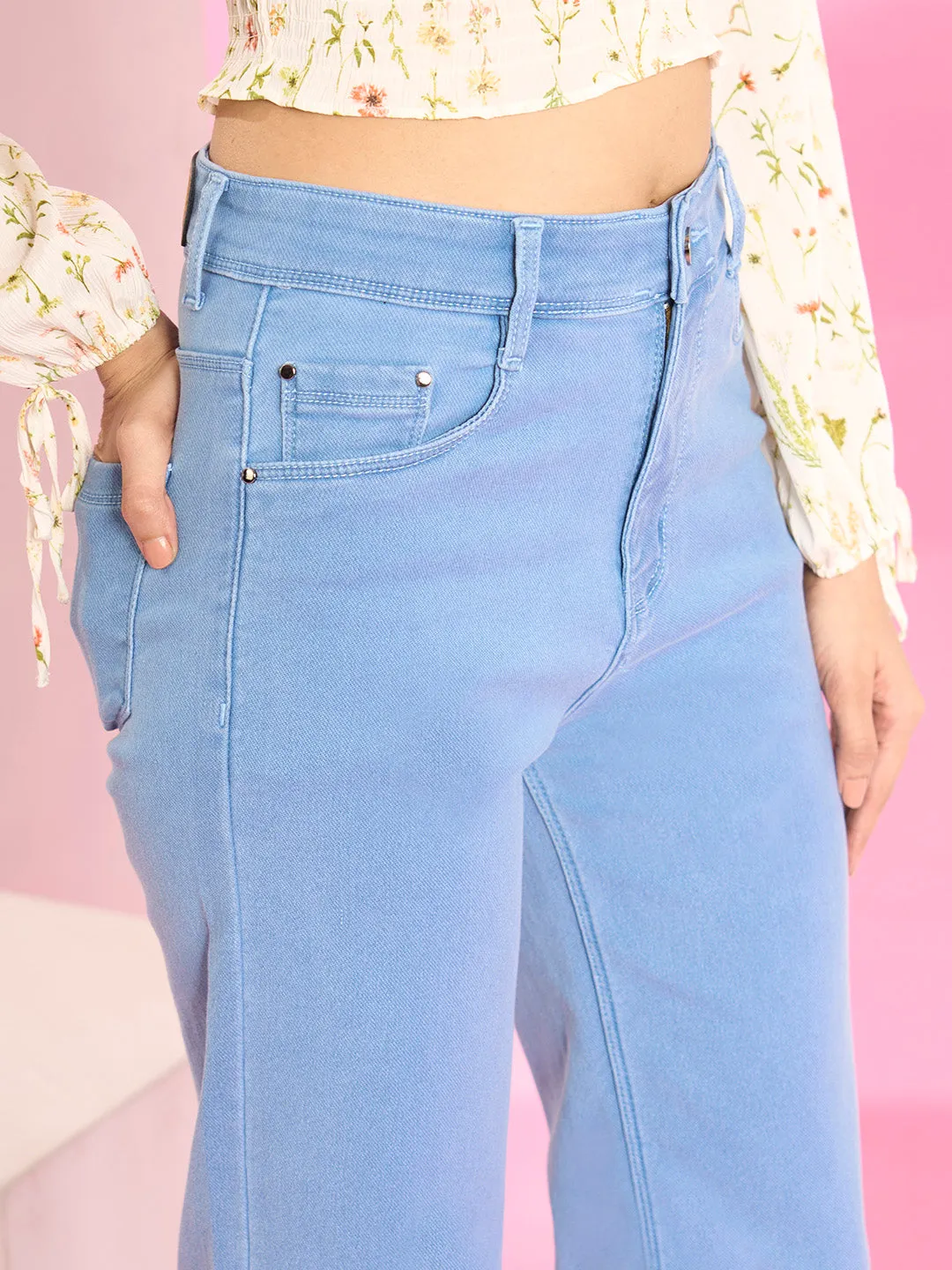 ZOLA Exclusive Denim Clean Look Clean Look Stretchable Ice Blue Flared Jeans For Women