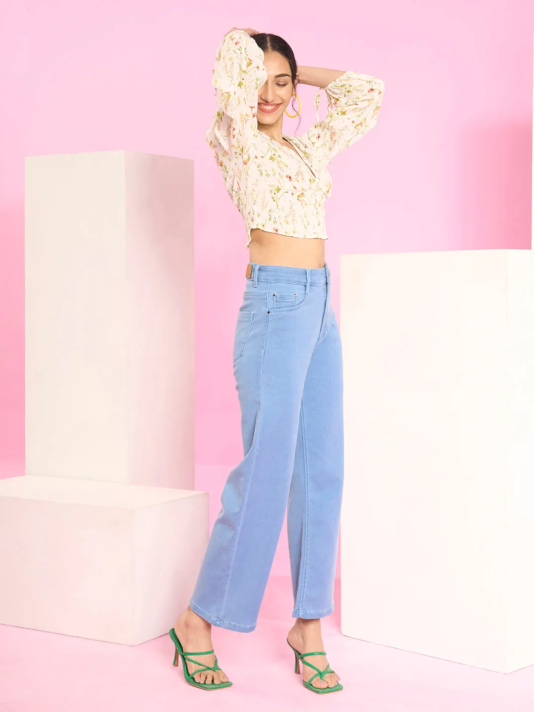 ZOLA Exclusive Denim Clean Look Clean Look Stretchable Ice Blue Flared Jeans For Women